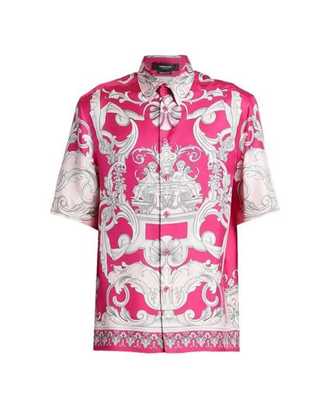 pink versace button up|Versace blue label.